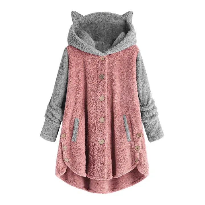 Nina - damesfleece sweatshirt met kattenoren en contrasterende mouwen