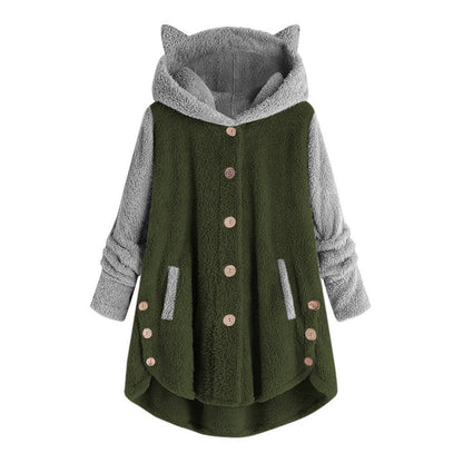 Nina - damesfleece sweatshirt met kattenoren en contrasterende mouwen