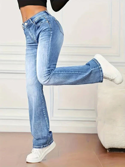 Flared jeans met vintage look en stretch