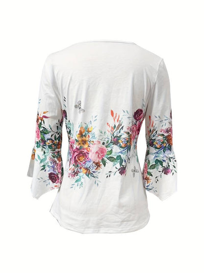 Isabella blouse met ingekerfde hals en bloemenprint