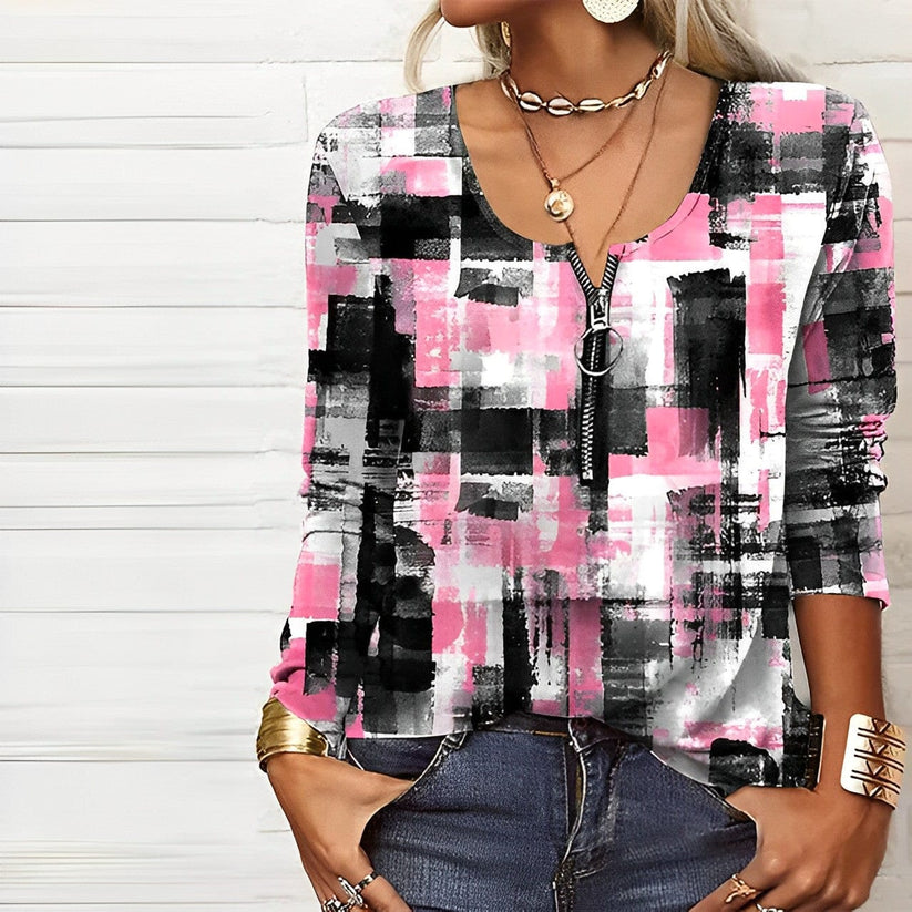 Eva janssen - roze blouse met moderne print