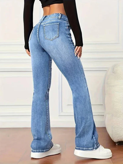 Flared jeans met vintage look en stretch