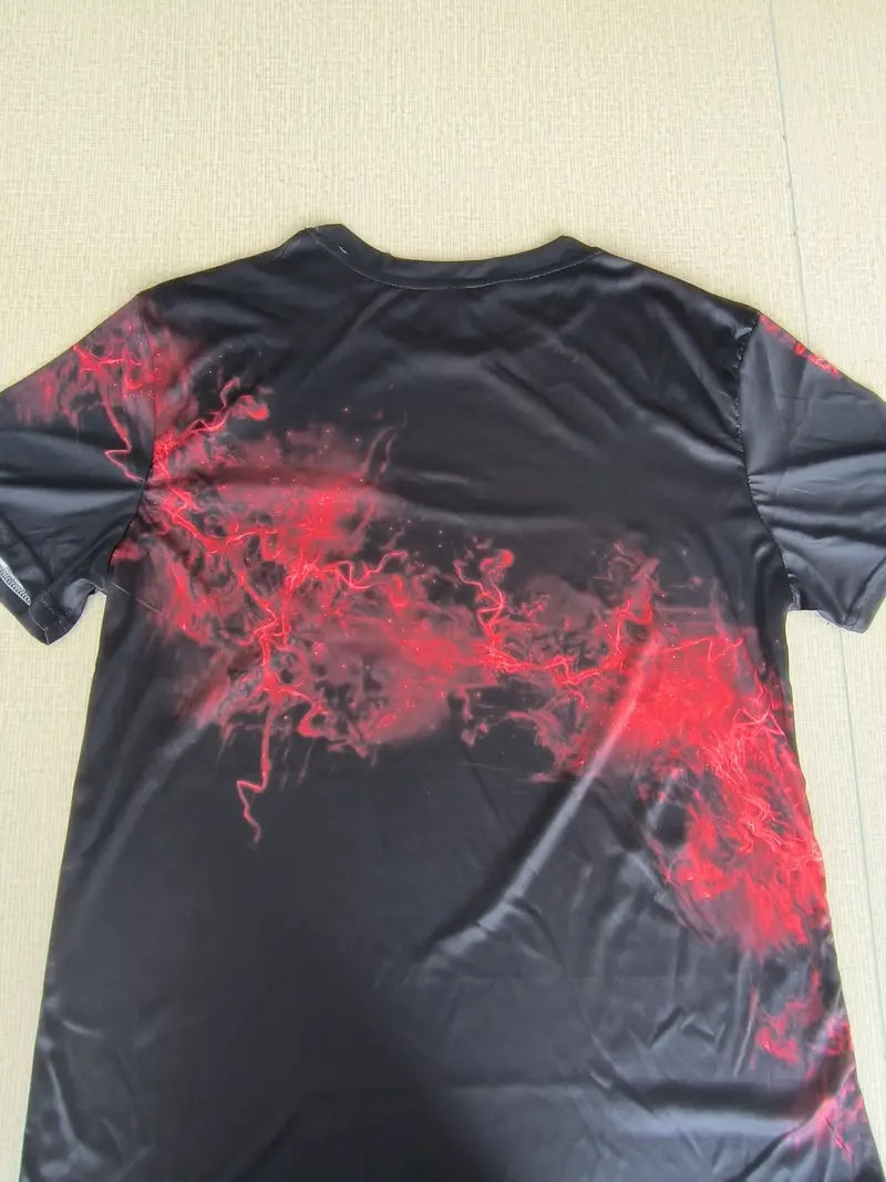 Kevin – t-shirt met rode grafische ronde hals