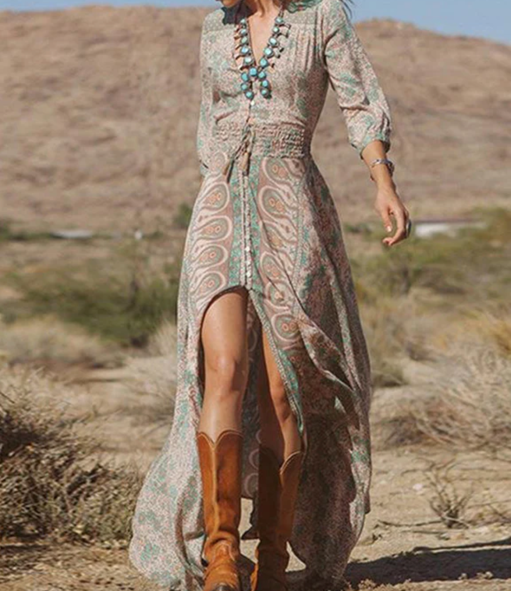 ZULANA - Lange maxi-jurk in vintage-look